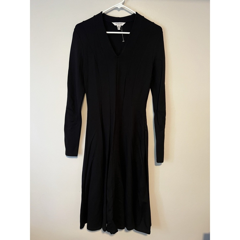 EUC LK Bennett Aviana Black V neck Long Sleeve Jersey Dress US 4 UK 8